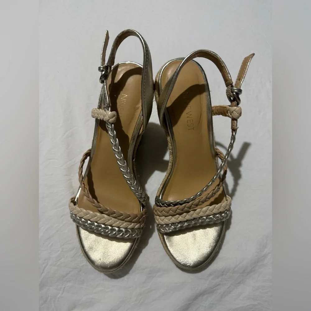 Nine West Metallic and Tan Wedge Sandals